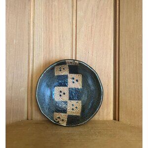 Handcrafted Small Pottery Bowl Textured Checkerboard Design